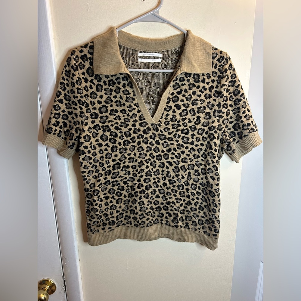 Anthropologie Tan and Black Knit Top